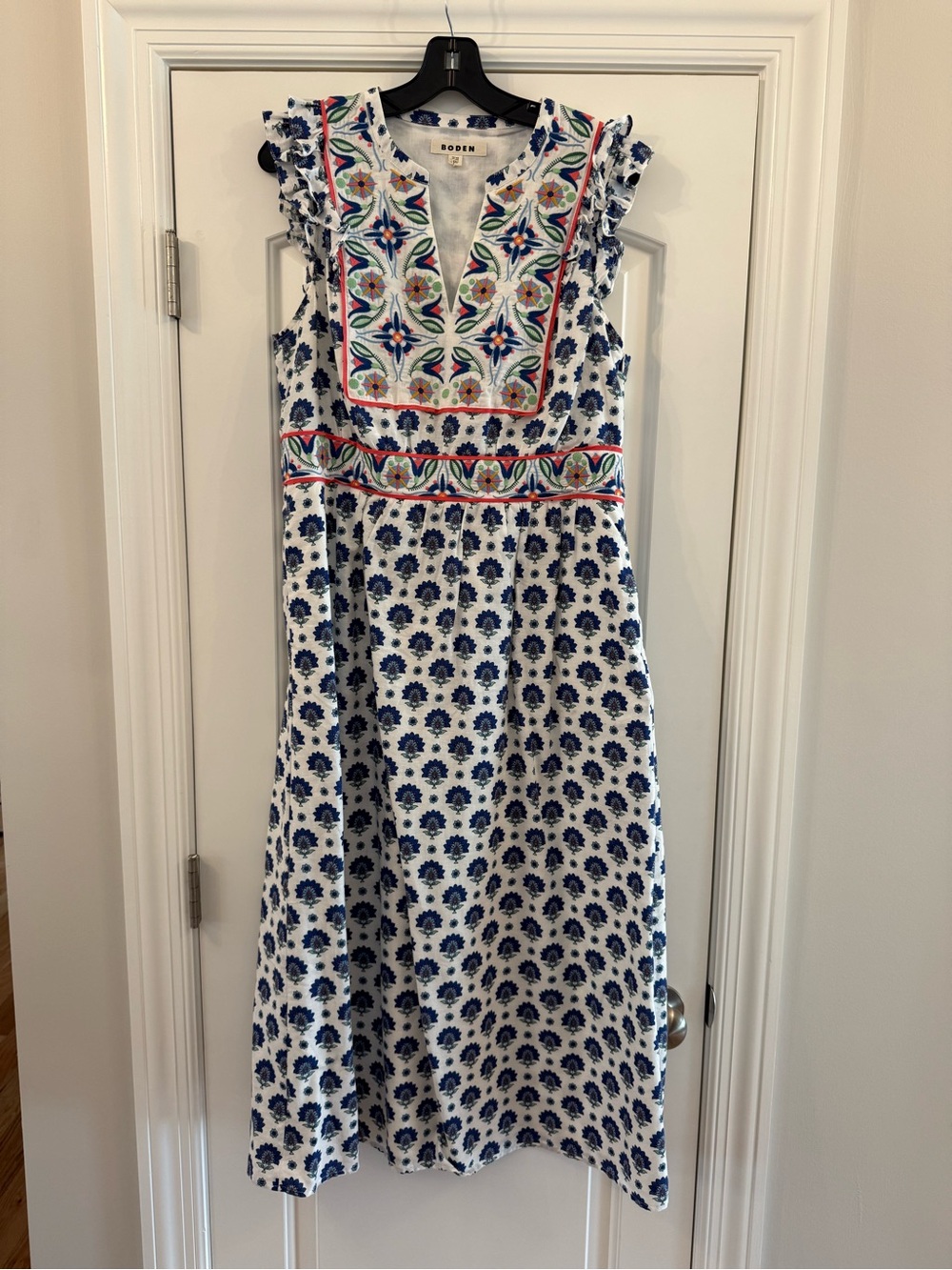 Boden Frill Embroidered Midi Dress - Picture 3 of 7